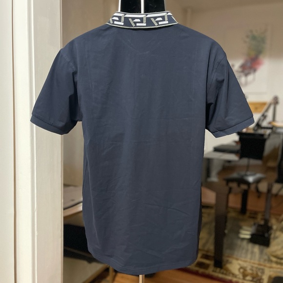 EUC Men’s Size X-Large Versace La Greca Slim-fit Accent Polo Short In Dark Navy - Picture 8 of 14